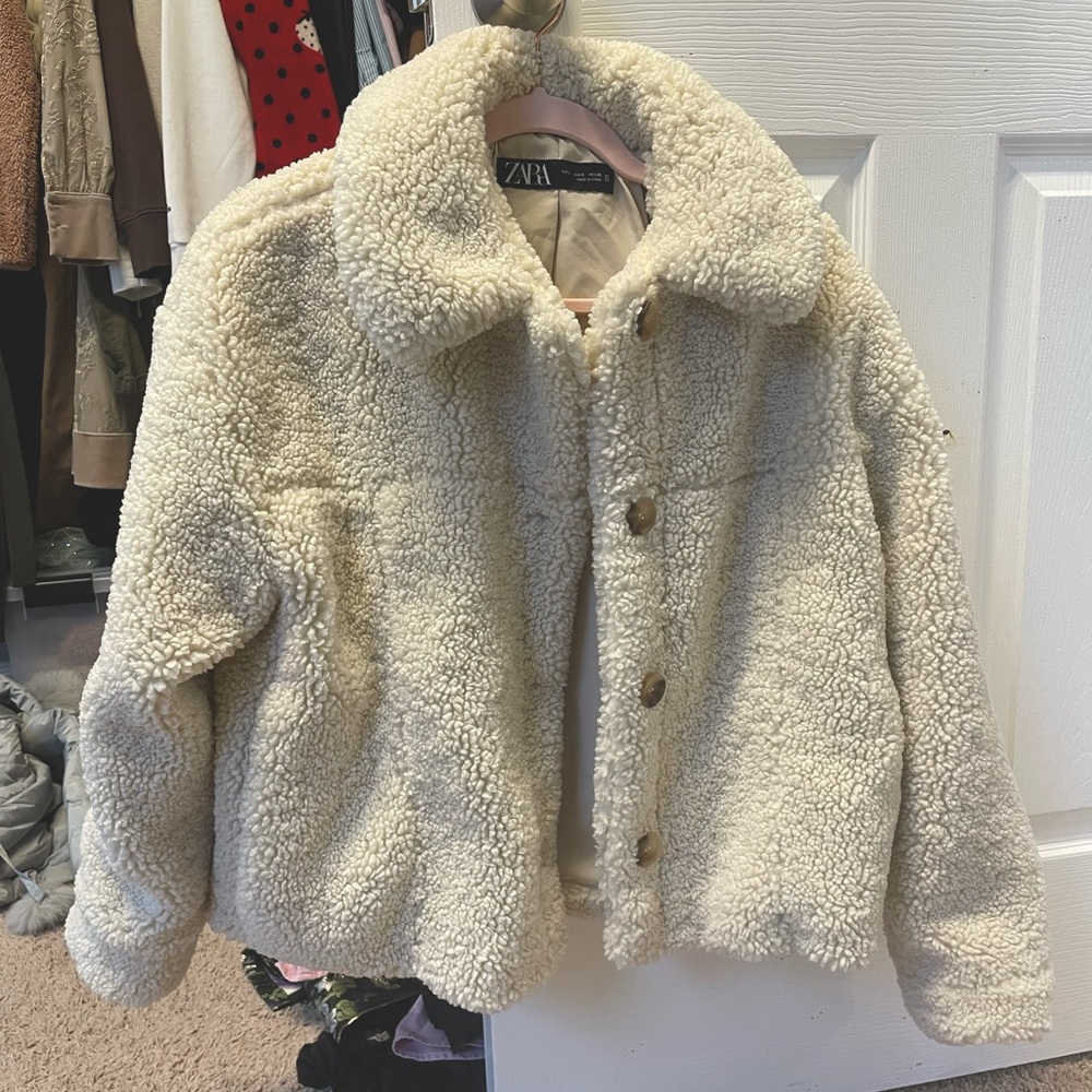 Zara Cream Teddy Coat Sherpa Jacket
